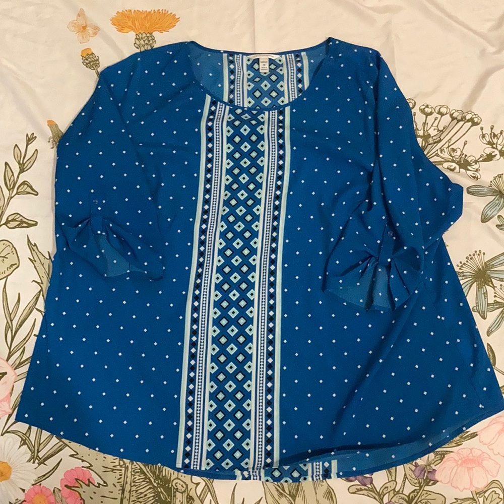 Croft & Barrow 3X Blue Pattern Blouse